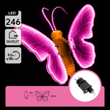 Aigostar - Dekoracja zewnętrzna LED 246xLED/9W/230V 42 cm IP44 motyl/różowa