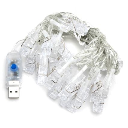 Aigostar - Dekoracyjny łańcuch LED 20xLED/5W/USB 6 m ciepła biała