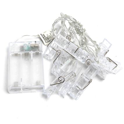 Aigostar - dekoracyjny łańcuch LED z klamerkami, 20 diod LED, zasilanie 3 x AA, długość 3,3 m, ciepła biel