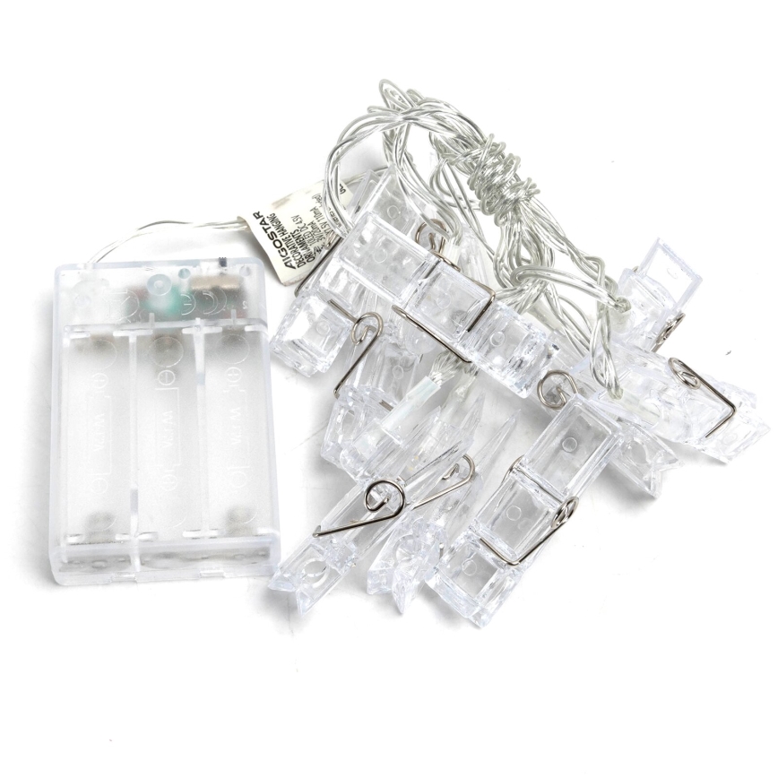 Aigostar - dekoracyjny łańcuch LED z klamerkami, 20 diod LED, zasilanie 3 x AA, długość 3,3 m, ciepła biel