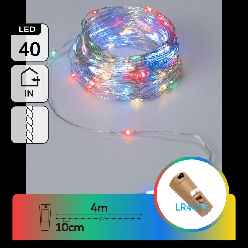 Aigostar - Dekoracyjny łańcuch LED z korkiem do butelki 40xLED/3xLR44 4m wielokolorowy