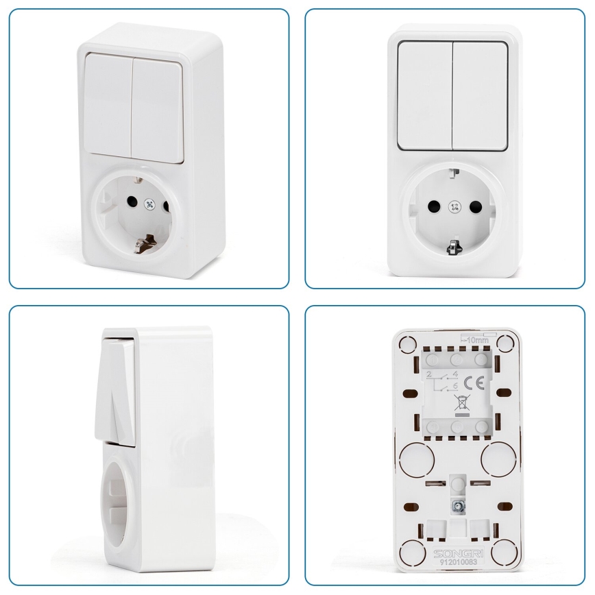 Aigostar - Przełącznik domowy 2P z gniazdkiem 1x10A/250V SCHUKO