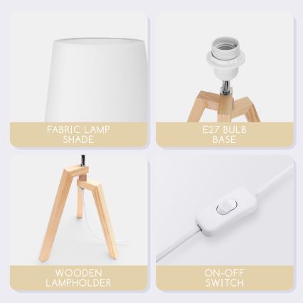 Aigostar - Drewniana lampa stołowa 1xE27/60W/230V z sosny