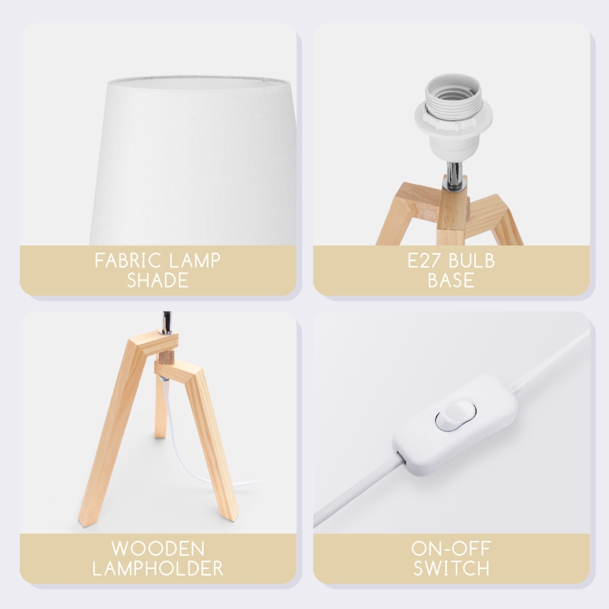 Aigostar - Drewniana lampa stołowa 1xE27/60W/230V z sosny