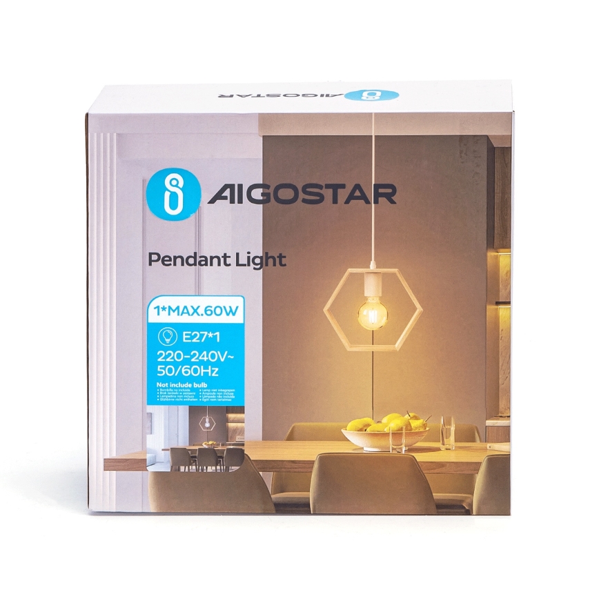 Aigostar - Drewniany żyrandol na linkę 1xE27/60W/230V sosna