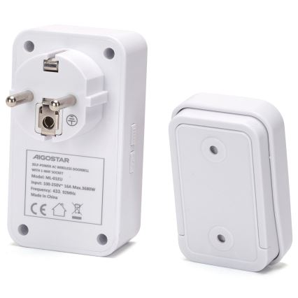 Aigostar - Dzwonek bezprzewodowy do kontaktu 1Z 230V IPX4 biały