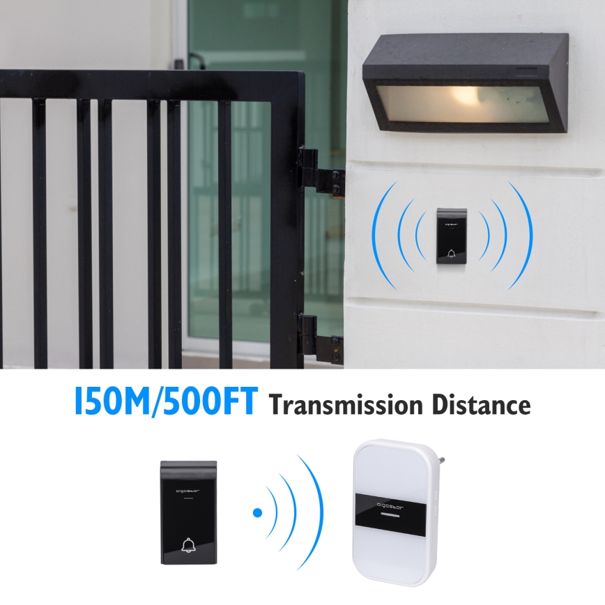 Aigostar - Dzwonek bezprzewodowy do kontaktu 230V/12V IP44 biały/czarny