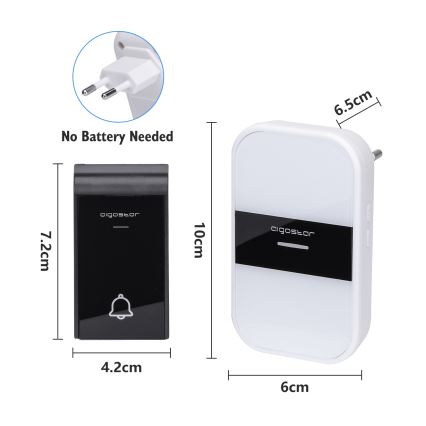 Aigostar - Dzwonek bezprzewodowy do kontaktu 230V/12V IP44 biały/czarny