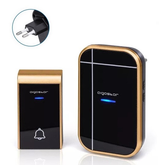 Aigostar - Dzwonek bezprzewodowy do kontaktu 230V/12V IP44 czarny