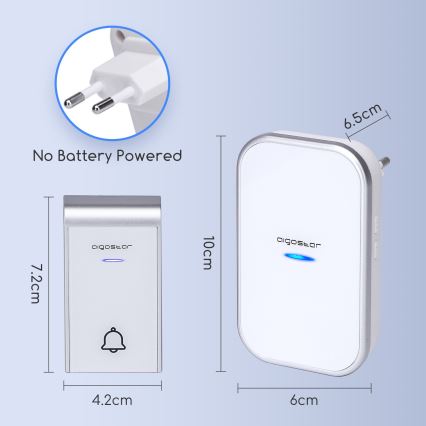 Aigostar - Dzwonek bezprzewodowy do kontaktu 230V/12V IP44 biały