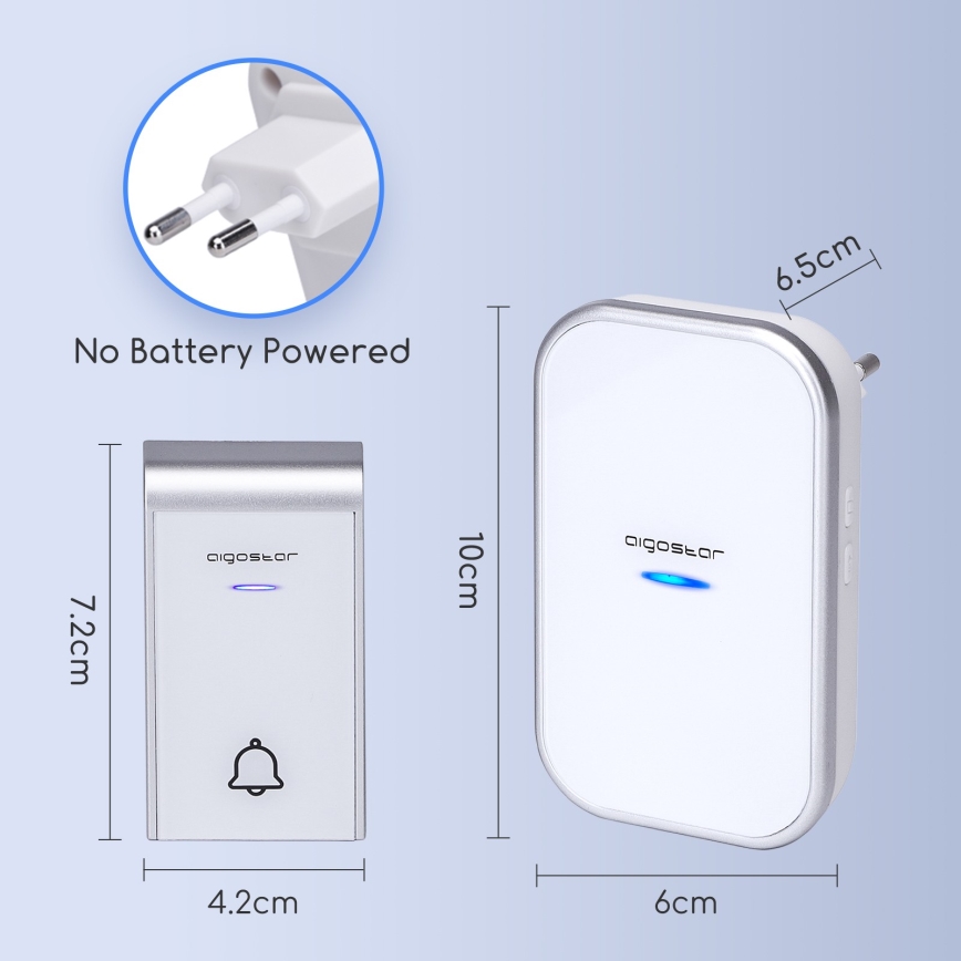 Aigostar - Dzwonek bezprzewodowy do kontaktu 230V/12V IP44 biały