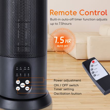 Aigostar - Elektryczny grzejnik 1500W/230V z pilotem