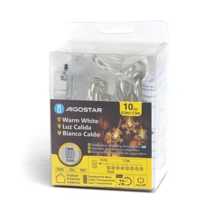 Aigostar - Girlanda LED 10xLED/3xAA 1,5 m ciepła biała, płatki śniegu