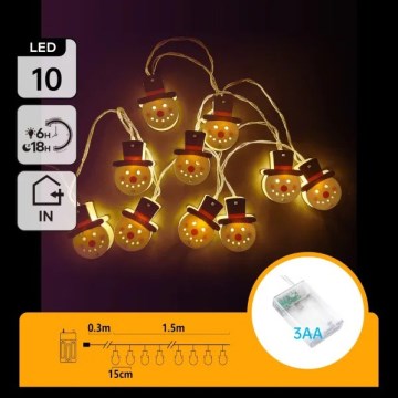 Aigostar - girlanda LED 10xLED/3xAA 1,5m, ciepła biała, w kształcie bałwanka