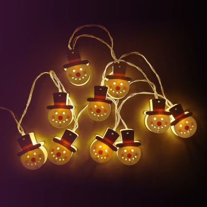 Aigostar - girlanda LED 10xLED/3xAA 1,5m, ciepła biała, w kształcie bałwanka