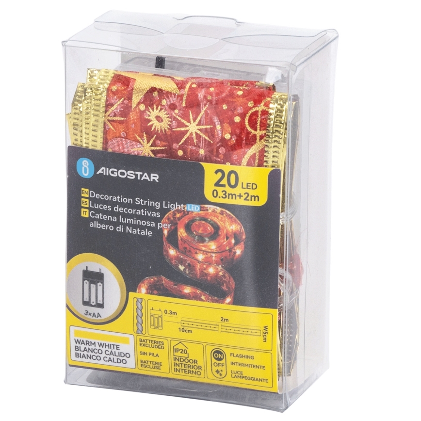 Aigostar - Girlanda LED 20 diod, zasilanie 3xAA, 2 m, ciepła biała / czerwona