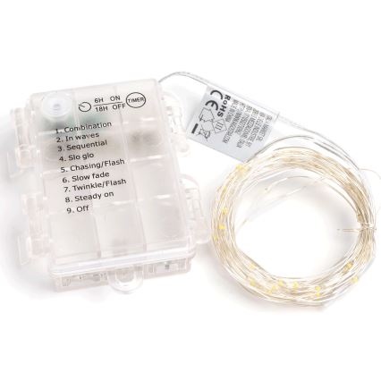 Aigostar - Zewnętrzna girlanda LED, 50 diod LED / 8 funkcji, zasilanie 3×AA, długość 5,3 m, ciepła biel