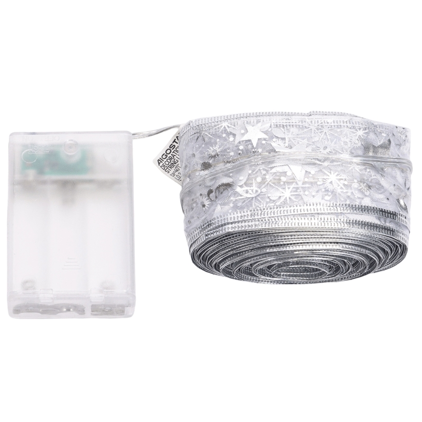 Aigostar - LED łańcuch świąteczny 100 diod LED / zasilanie 3×AA, 10 m, ciepła biel, srebrny