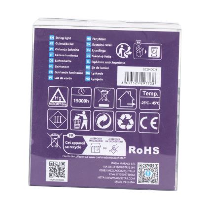 Aigostar - Girlanda LED zewnętrzna, 200 diod LED, 8 trybów, zasilanie 3xAA, długość 10,3 m, IP44, wielokolorowa