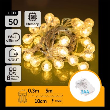 Aigostar - Girlanda LED zewnętrzna 50xLED/3xAA/8 funkcji 5,3 m IP44 ciepła biała