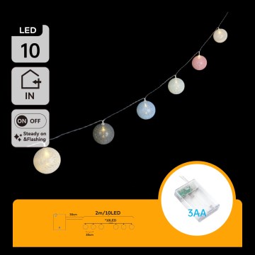 Aigostar - girlanda świetlna LED 10xLED/3xAA 2m ciepła biała