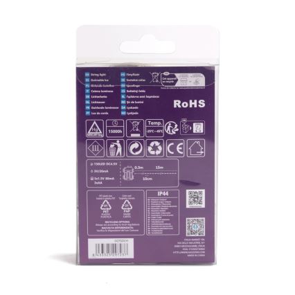 Aigostar - Girlanda świetlna LED do użytku zewnętrznego, 150 diod LED, 8 trybów, zasilanie 3x AA, długość 15,3 m, IP44, ciepłe białe światło