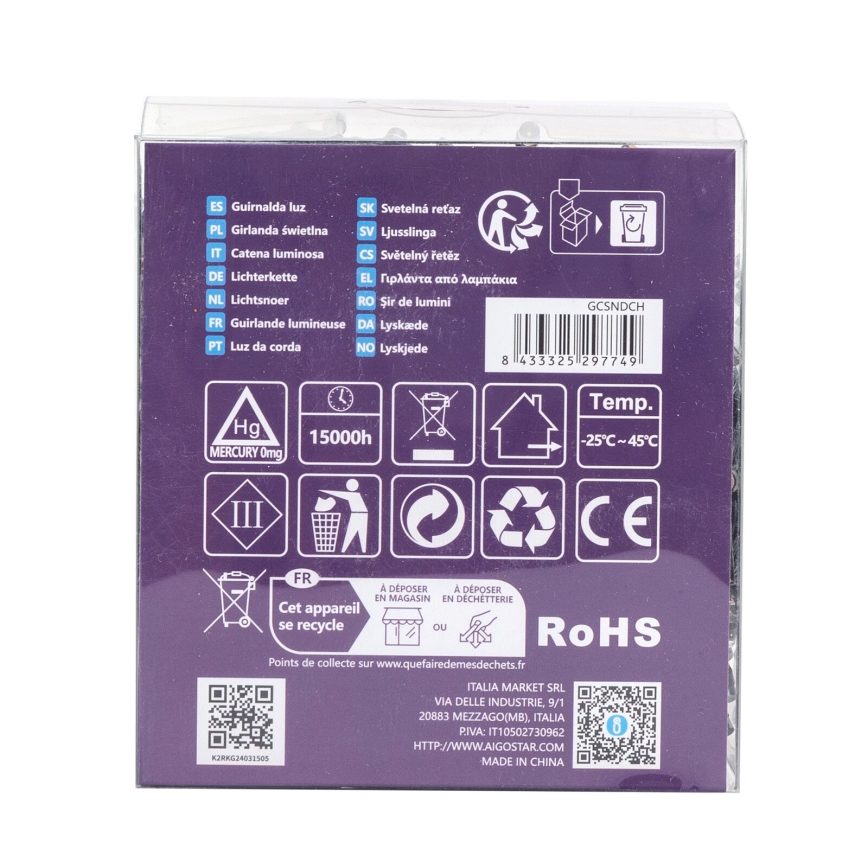 Aigostar - girlanda zewnętrzna LED 300xLED/8 funkcji 3xAA 15,3m IP44 wielokolorowa