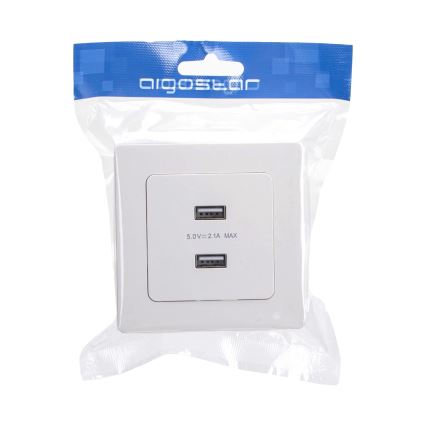 Aigostar - Gniazdko zasilające USB z ramką, 2x USB-A, białe