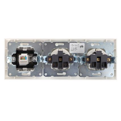 Aigostar - gniazdo Ethernet i 2 gniazda SCHUKO z ramką białe