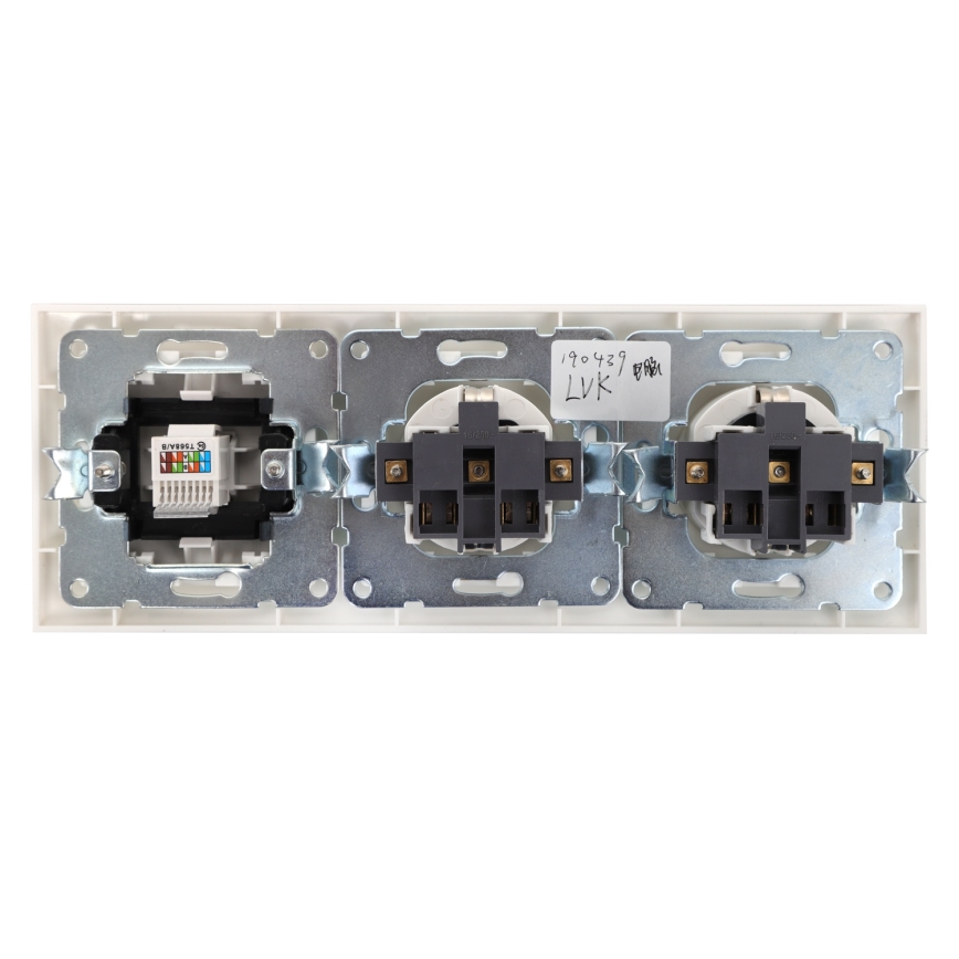 Aigostar - gniazdo Ethernet i 2 gniazda SCHUKO z ramką białe