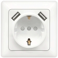 Aigostar - Gniazdo ścienne SCHUKO 250V + 2x USB z ramką, białe