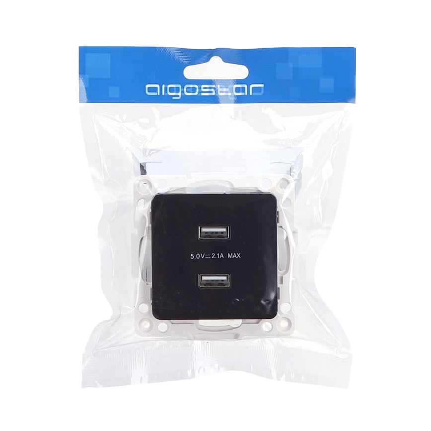 Aigostar - Gniazdo zasilające USB bez ramki 2x USB-A czarne