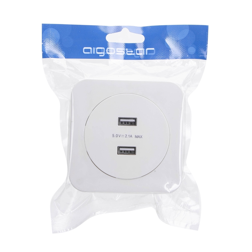 Aigostar - gniazdo zasilające USB z ramką, 2x USB-A, białe