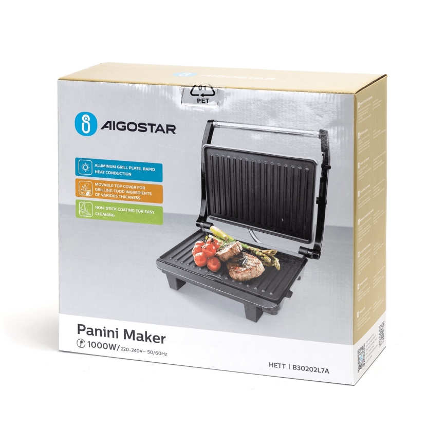 Aigostar - Grill elektryczny 1000W/230V czarny/matowy chrom