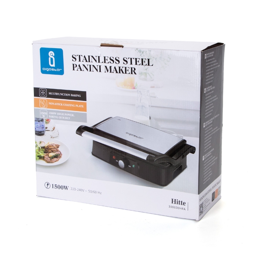 Aigostar - Grill elektryczny 1500W/230V matowy chrom/czarny