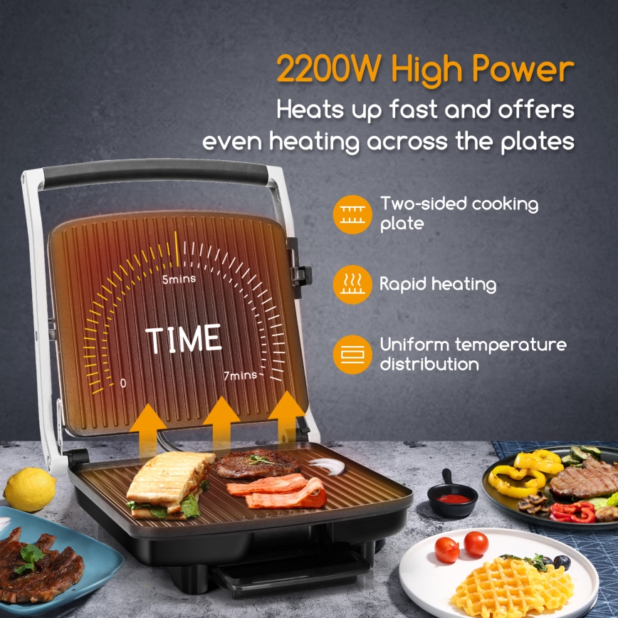 Aigostar - Grill elektryczny 2200W/230V matowy chrom/czarny