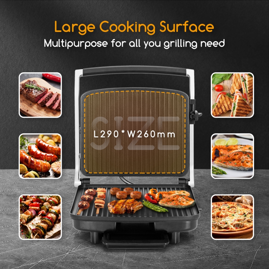 Aigostar - Grill elektryczny 2200W/230V matowy chrom/czarny