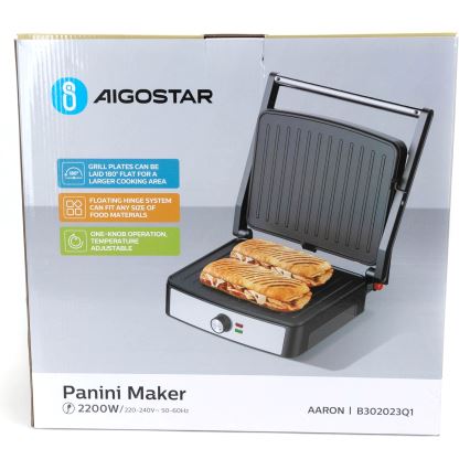 Aigostar - Grill kontaktowy 2200W/230V czarny/stal nierdzewna