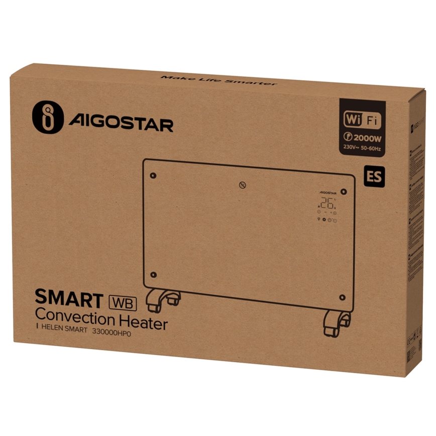 Aigostar - Inteligentny elektryczny grzejnik konwektorowy z wyświetlaczem LCD ECO/1000/2000W Wi-Fi