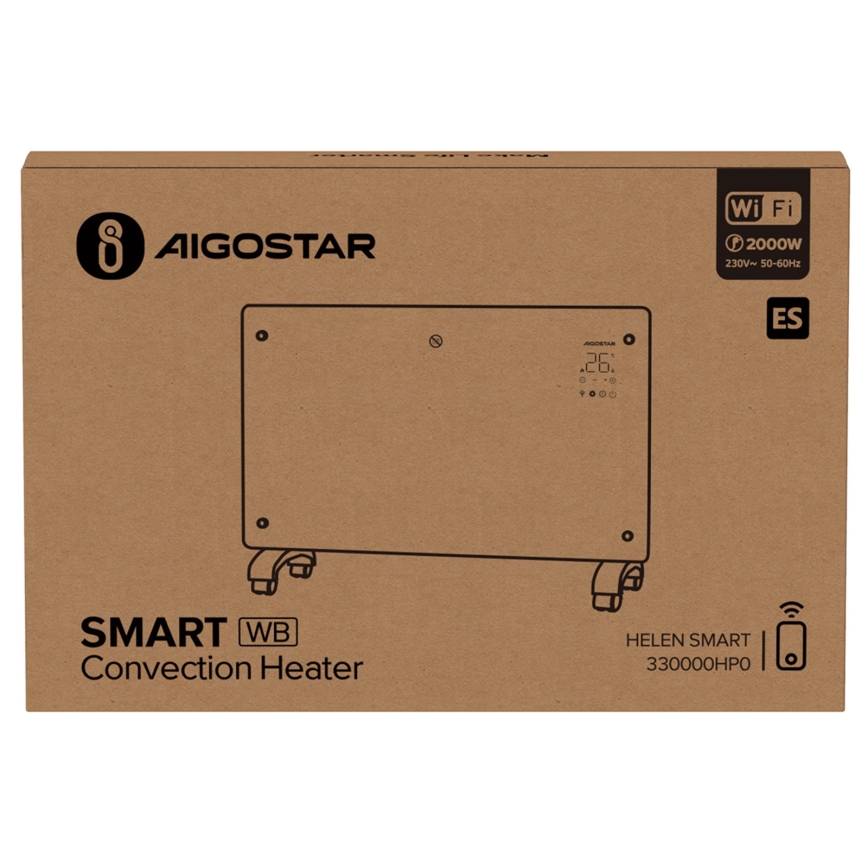 Aigostar - Inteligentny elektryczny grzejnik konwektorowy z wyświetlaczem LCD ECO/1000/2000W Wi-Fi