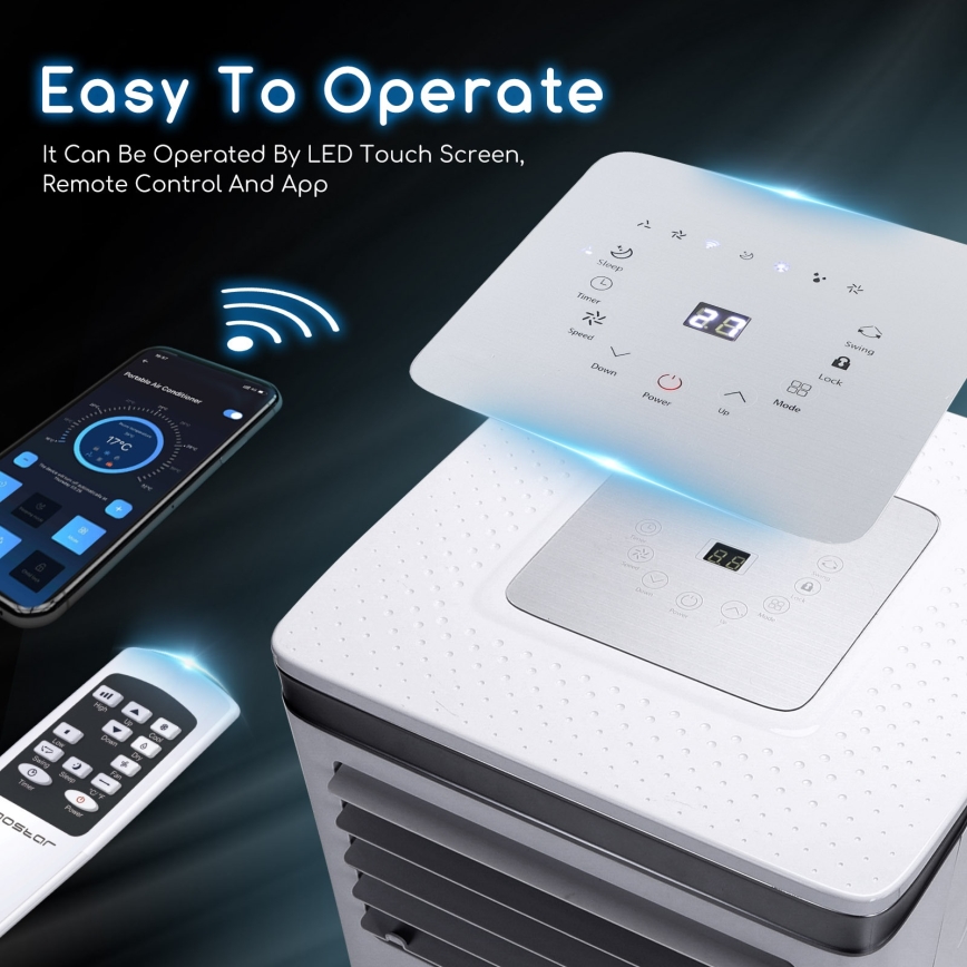 Aigostar - Inteligentny przenośny klimatyzator 3 w 1 1003W/230V 9000 BTU Wi-Fi biały + pilot zdalnego sterowania