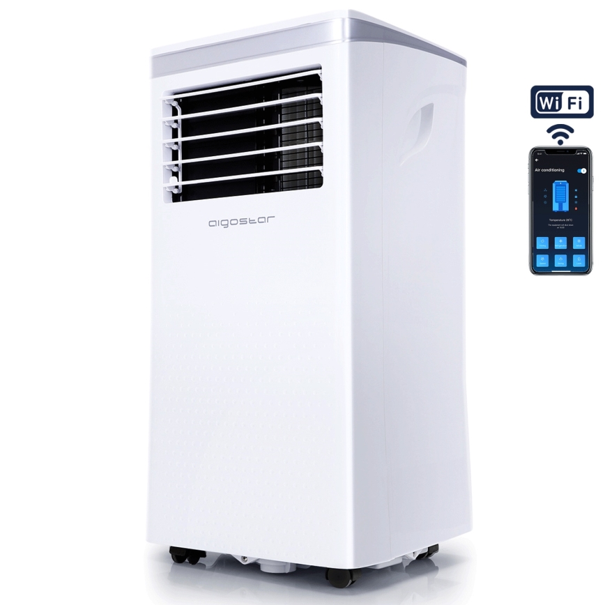 Aigostar - Inteligentny przenośny klimatyzator 3 w 1 1003W/230V 9000 BTU Wi-Fi biały + pilot zdalnego sterowania