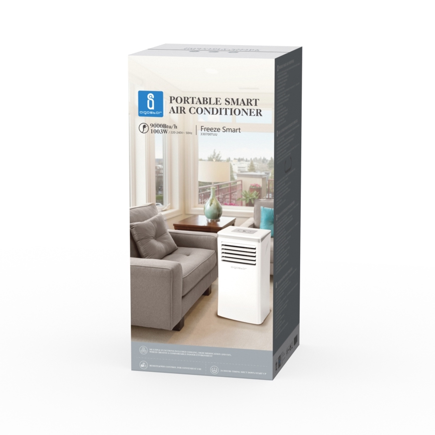 Aigostar - Inteligentny przenośny klimatyzator 3 w 1 1003W/230V 9000 BTU Wi-Fi biały + pilot zdalnego sterowania