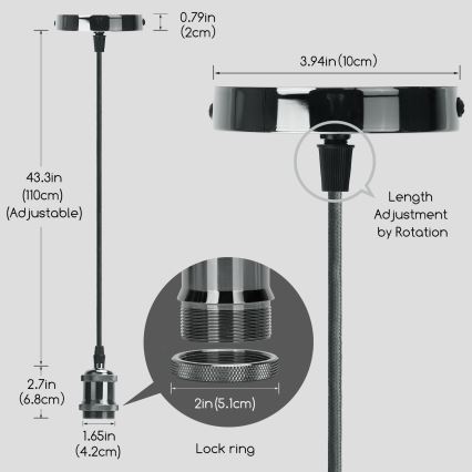 Aigostar - Kabel zasilający 1xE27/60W/230V antracyt