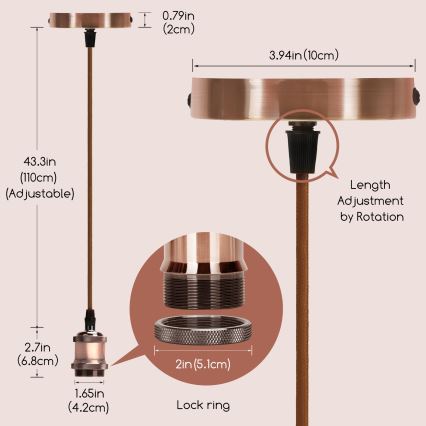 Aigostar - Kabel zasilający 1xE27/60W/230V miedziany