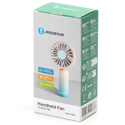 Aigostar - Kieszonkowy wentylator z akumulatorem 3W/5V 500mAh USB różowy/niebieski