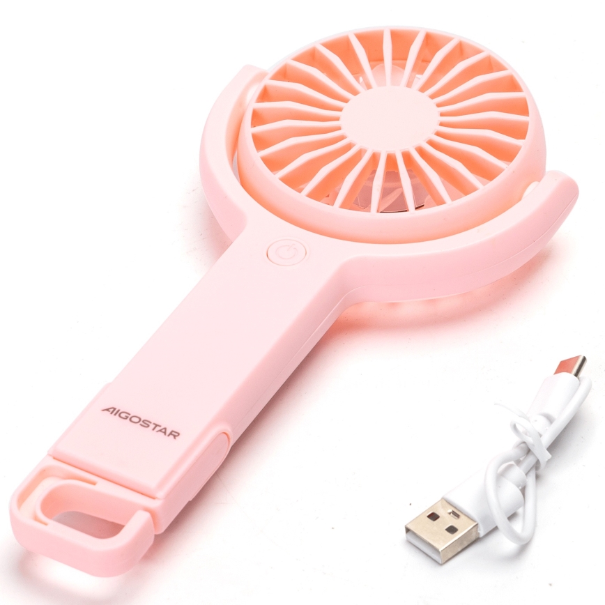 Aigostar - Kieszonkowy wentylator z akumulatorem 4,5W/3,7V 1200mAh USB różowy