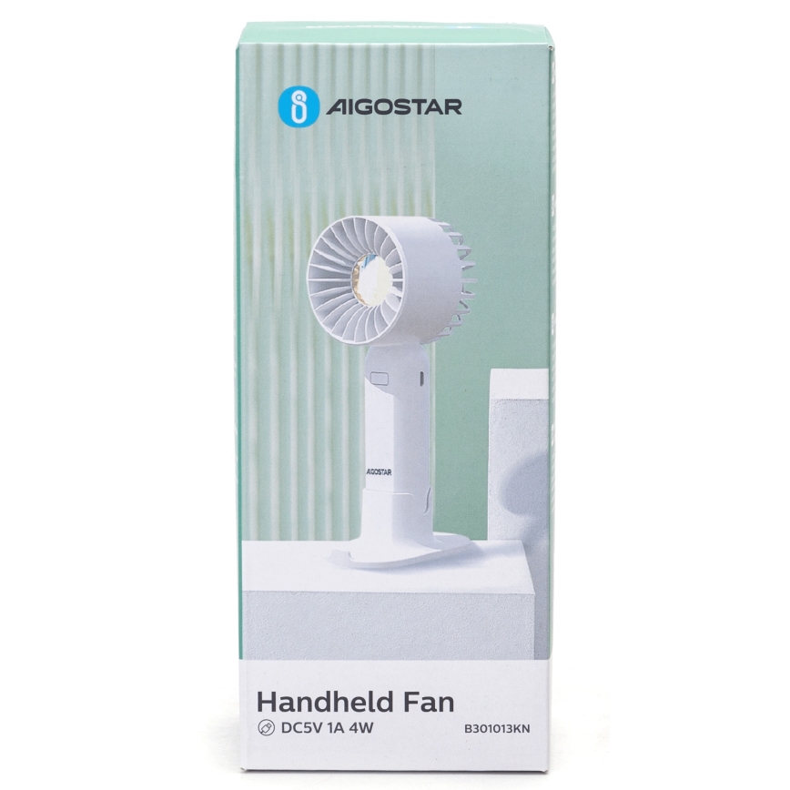 Aigostar - Kieszonkowy wentylator z akumulatorem 4W/5V 500mAh USB biały