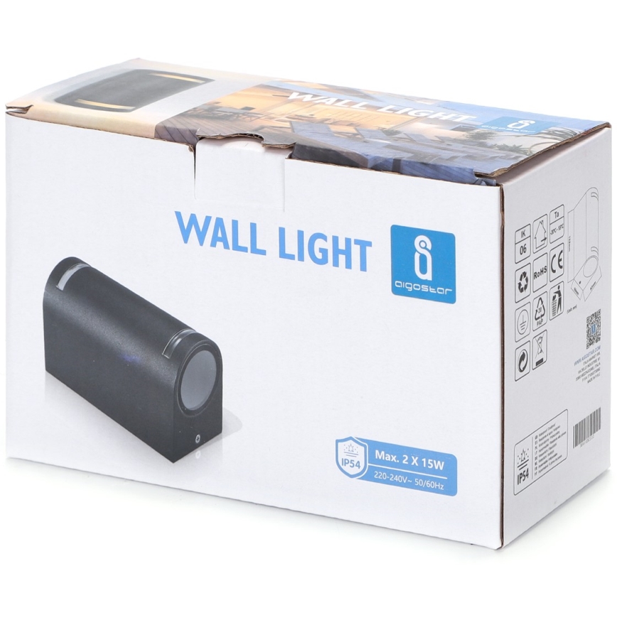 Aigostar - Kinkiet zewnętrzny 2xGU10/35W/230V czarny IP54