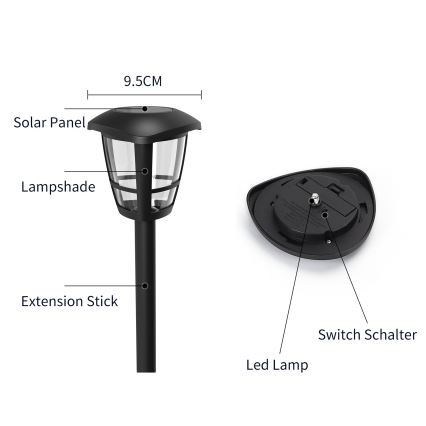 Aigostar - Lampa solarna LED LED/0,06W/2V 100 mAh 33,8 cm 6500K IP44 czarna